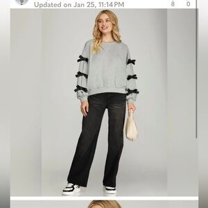 She + sky sweatshirt Knit French Terry W/Tied Ribbon Sleeves Gray Sz Small NWT
